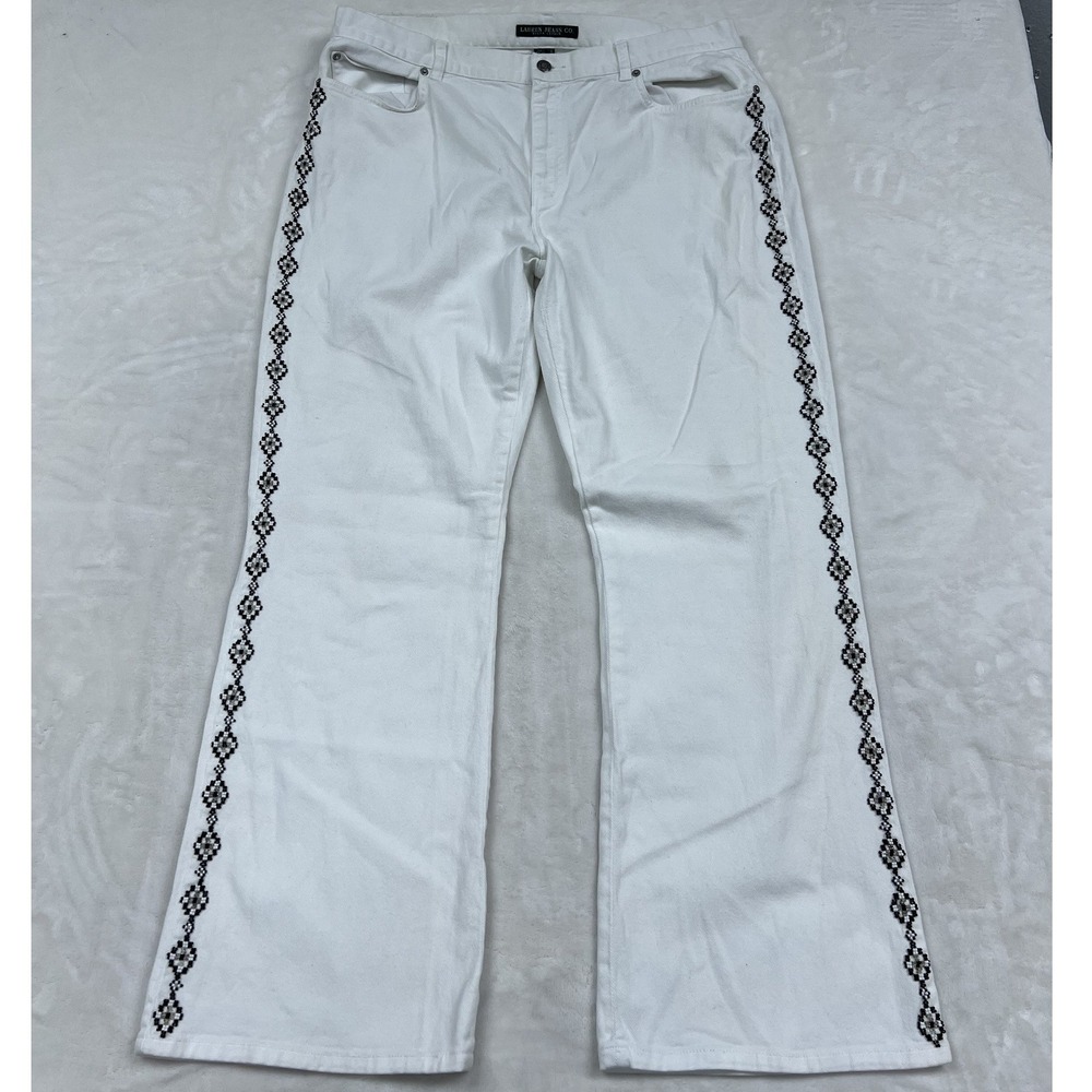 Lauren Ralph Lauren Jeans Womens 16 White Embroidered Trim Flare Leg Denim